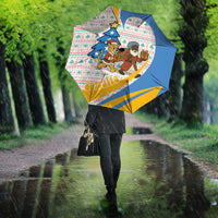 Somalia Christmas Umbrella with Santa Cheetah Christmas Tree Village Scene and Festive Snowflake - Wonder Print Shop