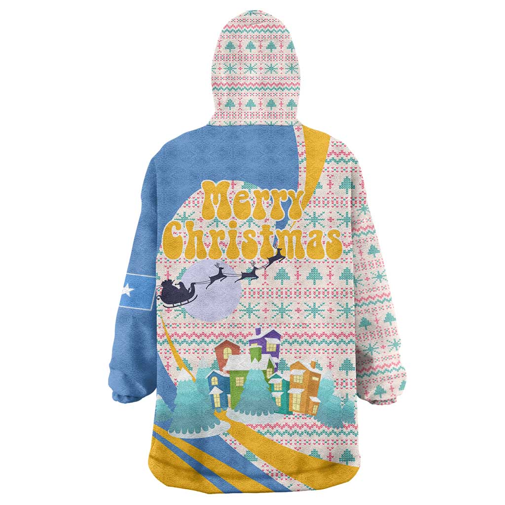 Somalia Christmas Wearable Blanket Hoodie with Santa Cheetah Christmas Tree Village Scene and Festive Snowflake - Wonder Print Shop