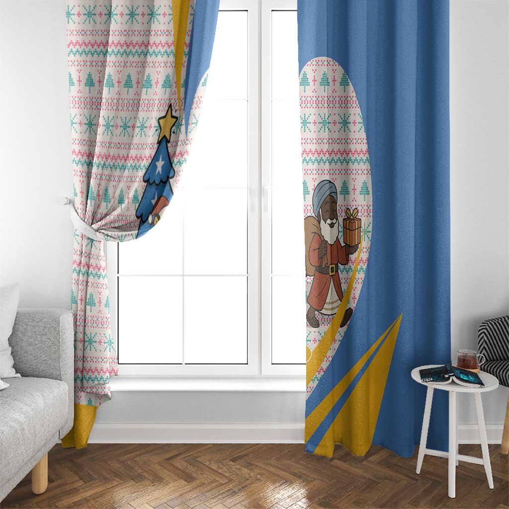 Somalia Christmas Window Curtain with Santa Cheetah Christmas Tree Village Scene and Festive Snowflake - Wonder Print Shop