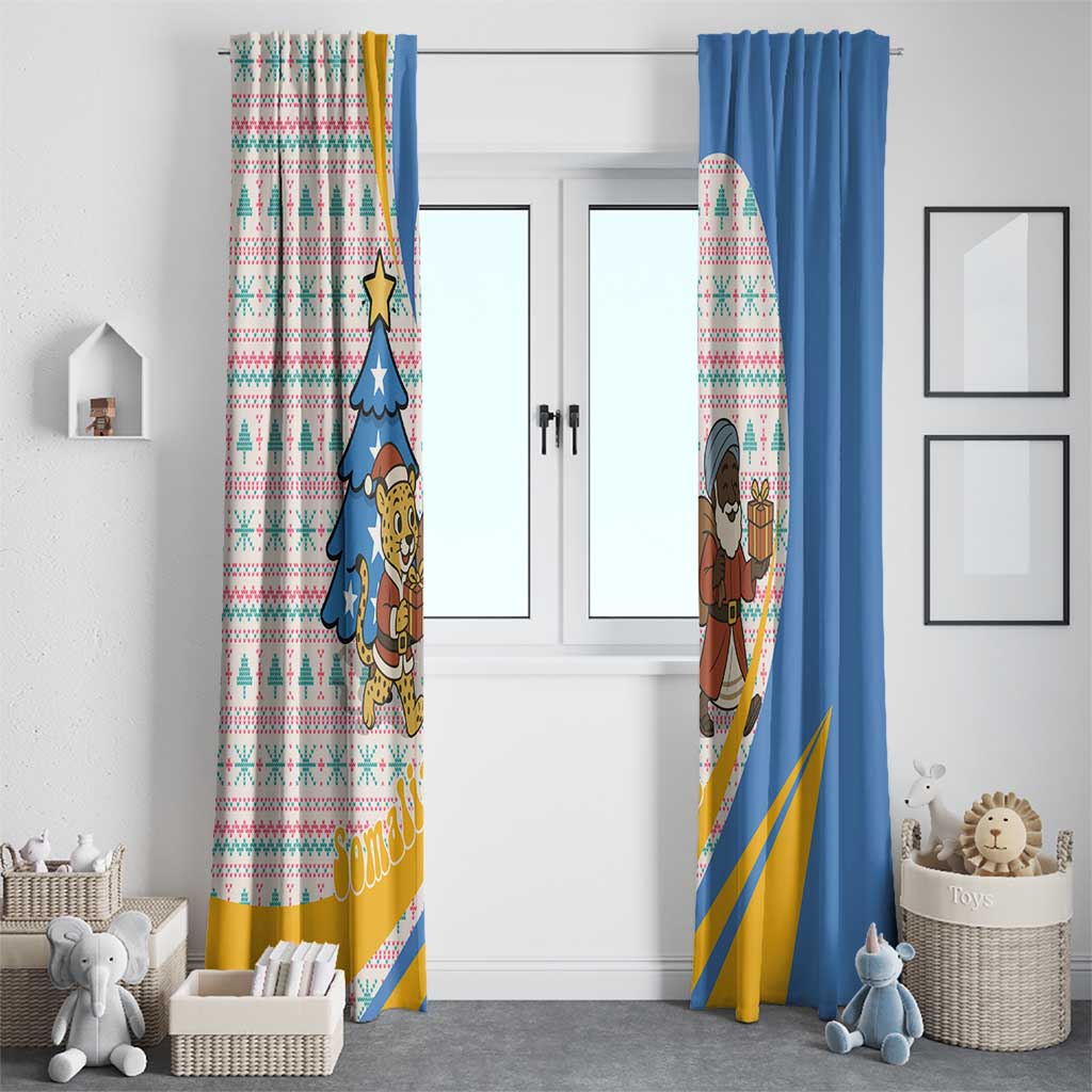 Somalia Christmas Window Curtain with Santa Cheetah Christmas Tree Village Scene and Festive Snowflake - Wonder Print Shop