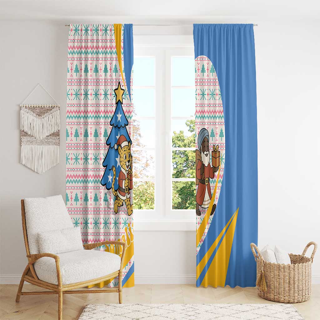 Somalia Christmas Window Curtain with Santa Cheetah Christmas Tree Village Scene and Festive Snowflake - Wonder Print Shop