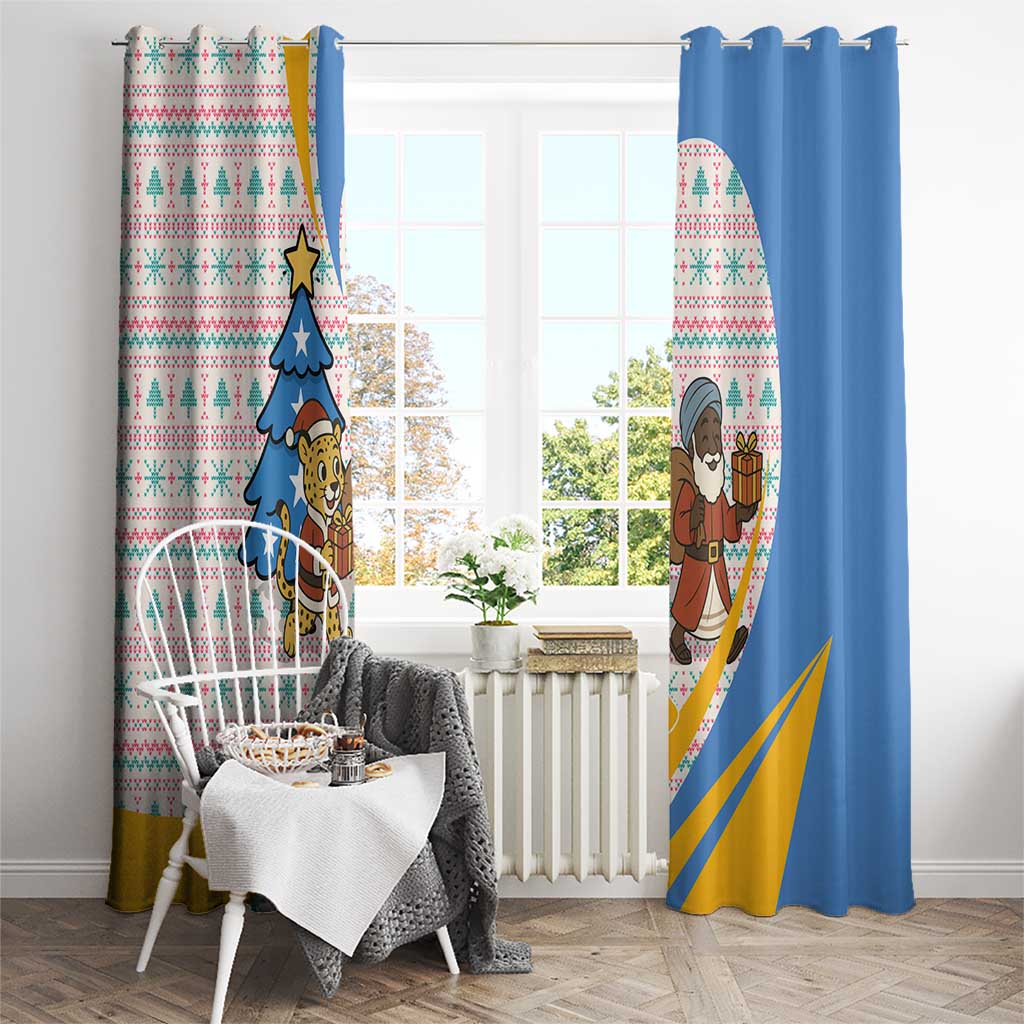 Somalia Christmas Window Curtain with Santa Cheetah Christmas Tree Village Scene and Festive Snowflake - Wonder Print Shop