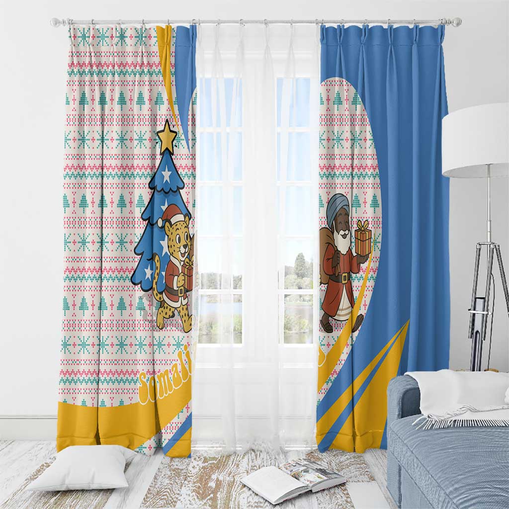 Somalia Christmas Window Curtain with Santa Cheetah Christmas Tree Village Scene and Festive Snowflake - Wonder Print Shop