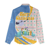 Somalia Christmas Women Casual Shirt with Santa Cheetah Christmas Tree Village Scene and Festive Snowflake - Wonder Print Shop