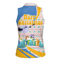 Somalia Christmas Women Sleeveless Polo Shirt with Santa Cheetah Christmas Tree Village Scene and Festive Snowflake - Wonder Print Shop