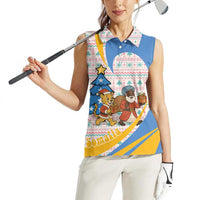 Somalia Christmas Women Sleeveless Polo Shirt with Santa Cheetah Christmas Tree Village Scene and Festive Snowflake - Wonder Print Shop