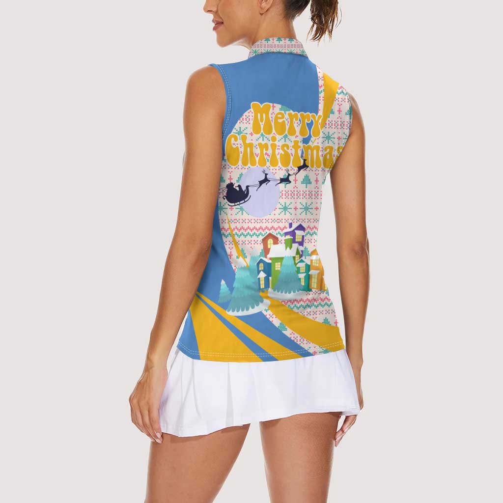 Somalia Christmas Women Sleeveless Polo Shirt with Santa Cheetah Christmas Tree Village Scene and Festive Snowflake - Wonder Print Shop