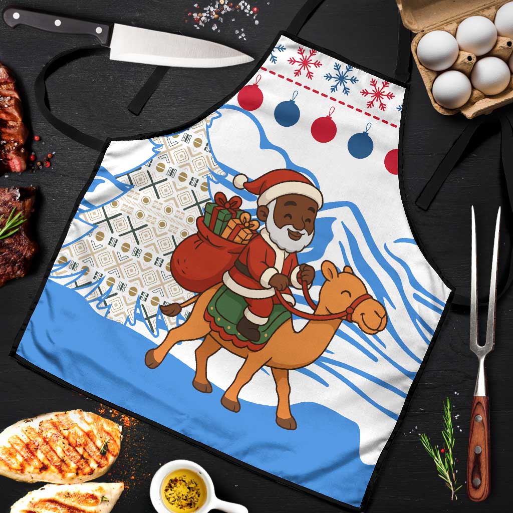 Somalia Christmas Apron with Santa on Camel Christmas Tree Ornaments Candy Canes and Snowflake - Wonder Print Shop