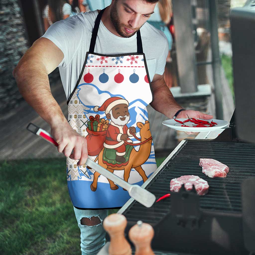 Somalia Christmas Apron with Santa on Camel Christmas Tree Ornaments Candy Canes and Snowflake - Wonder Print Shop
