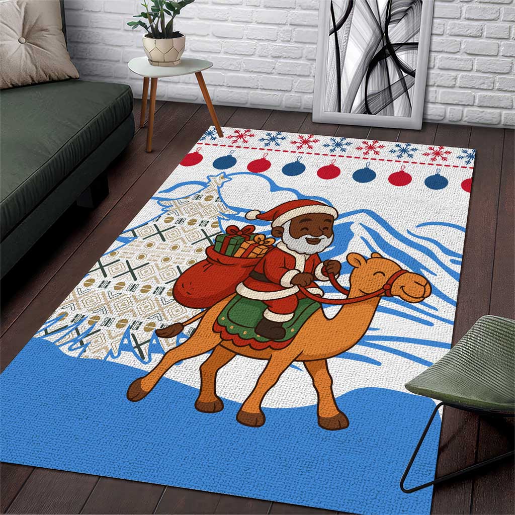 Somalia Christmas Area Rug with Santa on Camel Christmas Tree Ornaments Candy Canes and Snowflake - Wonder Print Shop