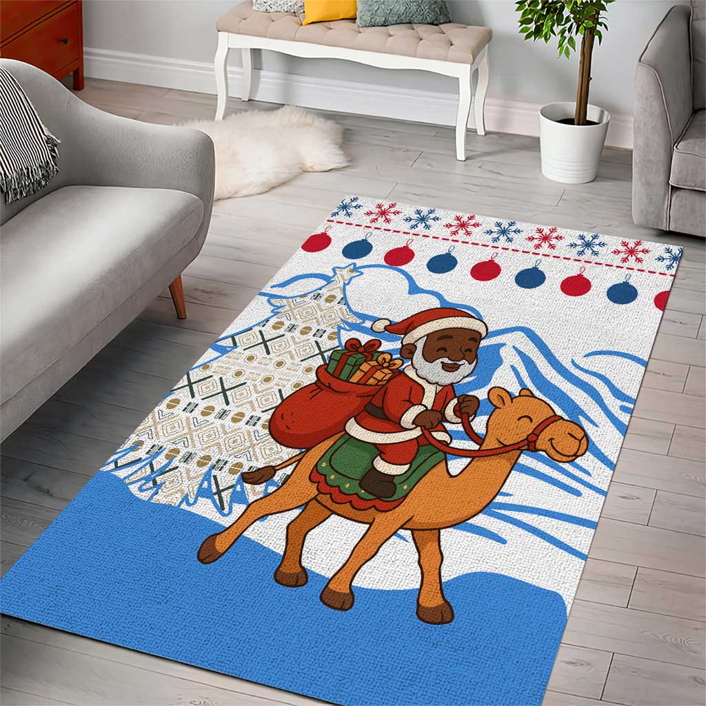 Somalia Christmas Area Rug with Santa on Camel Christmas Tree Ornaments Candy Canes and Snowflake - Wonder Print Shop
