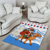 Somalia Christmas Area Rug with Santa on Camel Christmas Tree Ornaments Candy Canes and Snowflake - Wonder Print Shop