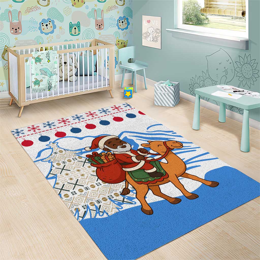 Somalia Christmas Area Rug with Santa on Camel Christmas Tree Ornaments Candy Canes and Snowflake - Wonder Print Shop