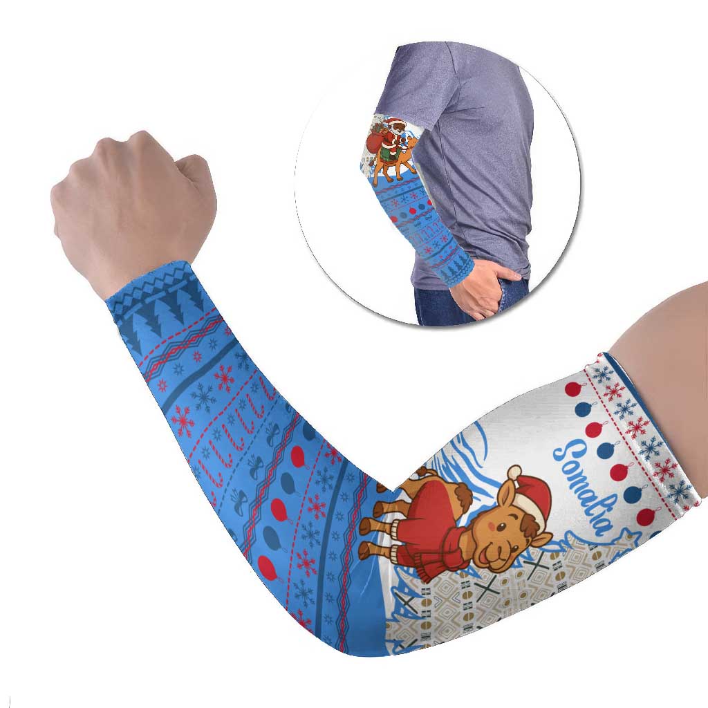 Somalia Christmas Arm Sleeves with Santa on Camel Christmas Tree Ornaments Candy Canes and Snowflake - Wonder Print Shop