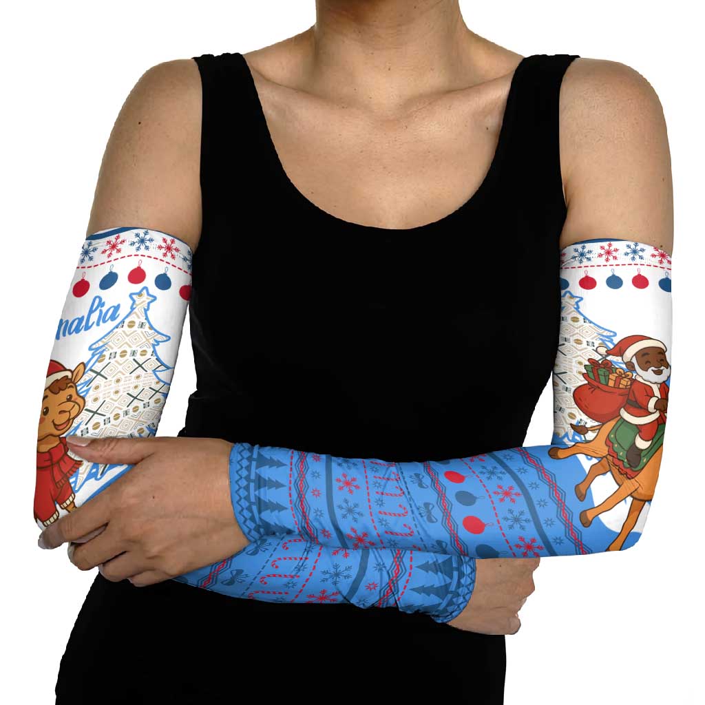 Somalia Christmas Arm Sleeves with Santa on Camel Christmas Tree Ornaments Candy Canes and Snowflake - Wonder Print Shop