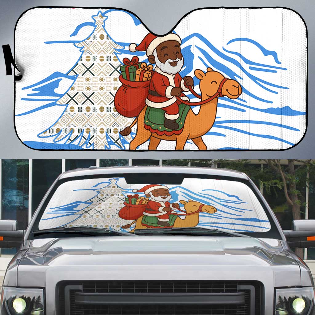 Somalia Christmas Auto Sun Shade with Santa on Camel Christmas Tree Ornaments Candy Canes and Snowflake - Wonder Print Shop