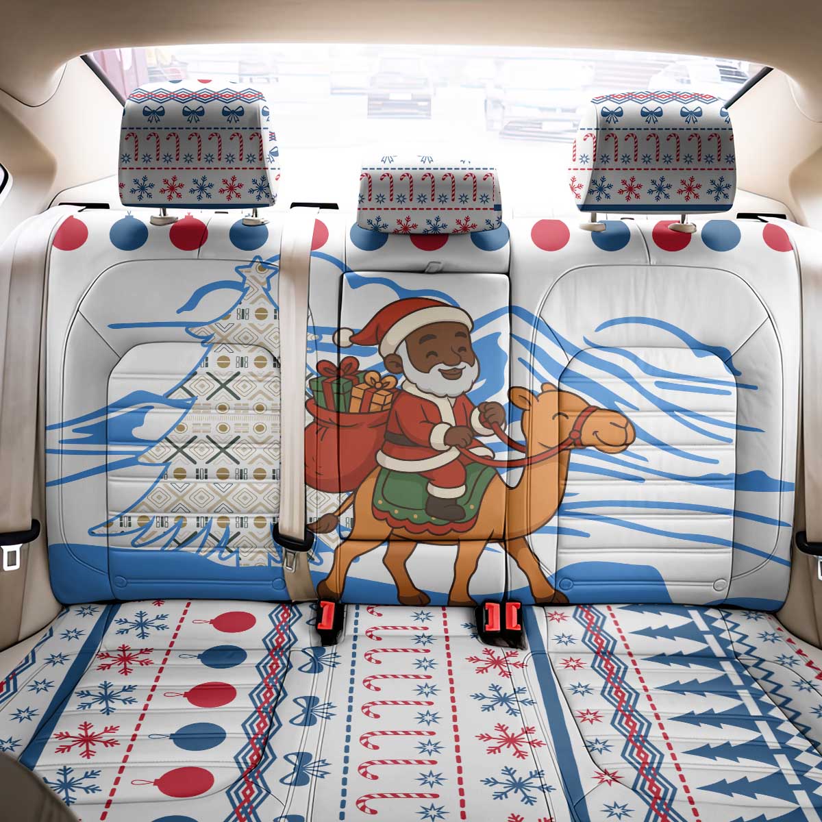 Somalia Christmas Back Car Seat Cover with Santa on Camel Christmas Tree Ornaments Candy Canes and Snowflake - Wonder Print Shop