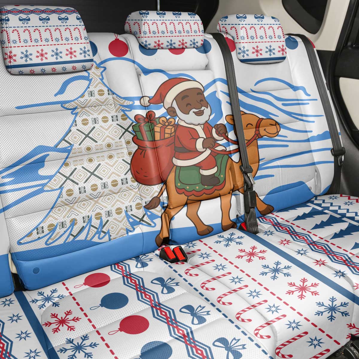 Somalia Christmas Back Car Seat Cover with Santa on Camel Christmas Tree Ornaments Candy Canes and Snowflake - Wonder Print Shop