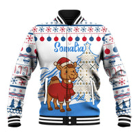 Somalia Christmas Baseball Jacket with Santa on Camel Christmas Tree Ornaments Candy Canes and Snowflake - Wonder Print Shop