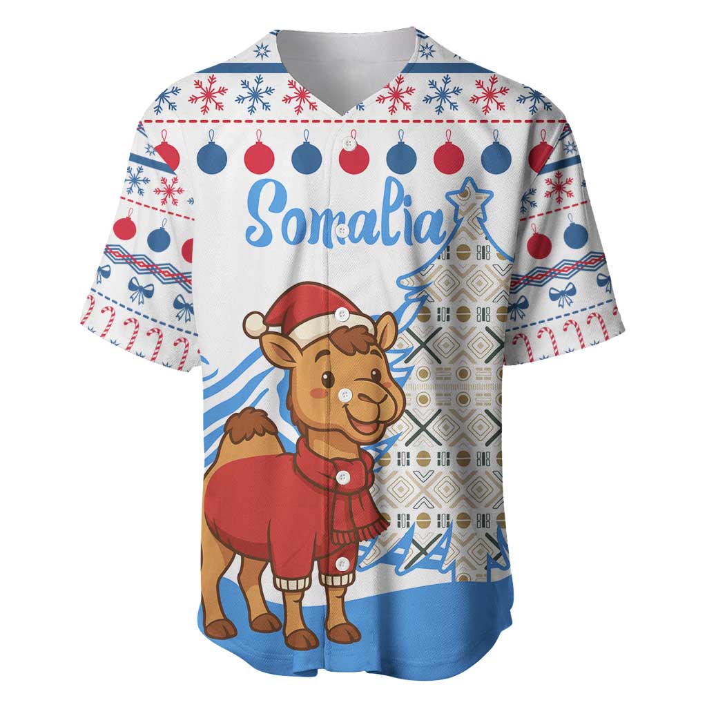 Somalia Christmas Baseball Jersey with Santa on Camel Christmas Tree Ornaments Candy Canes and Snowflake - Wonder Print Shop