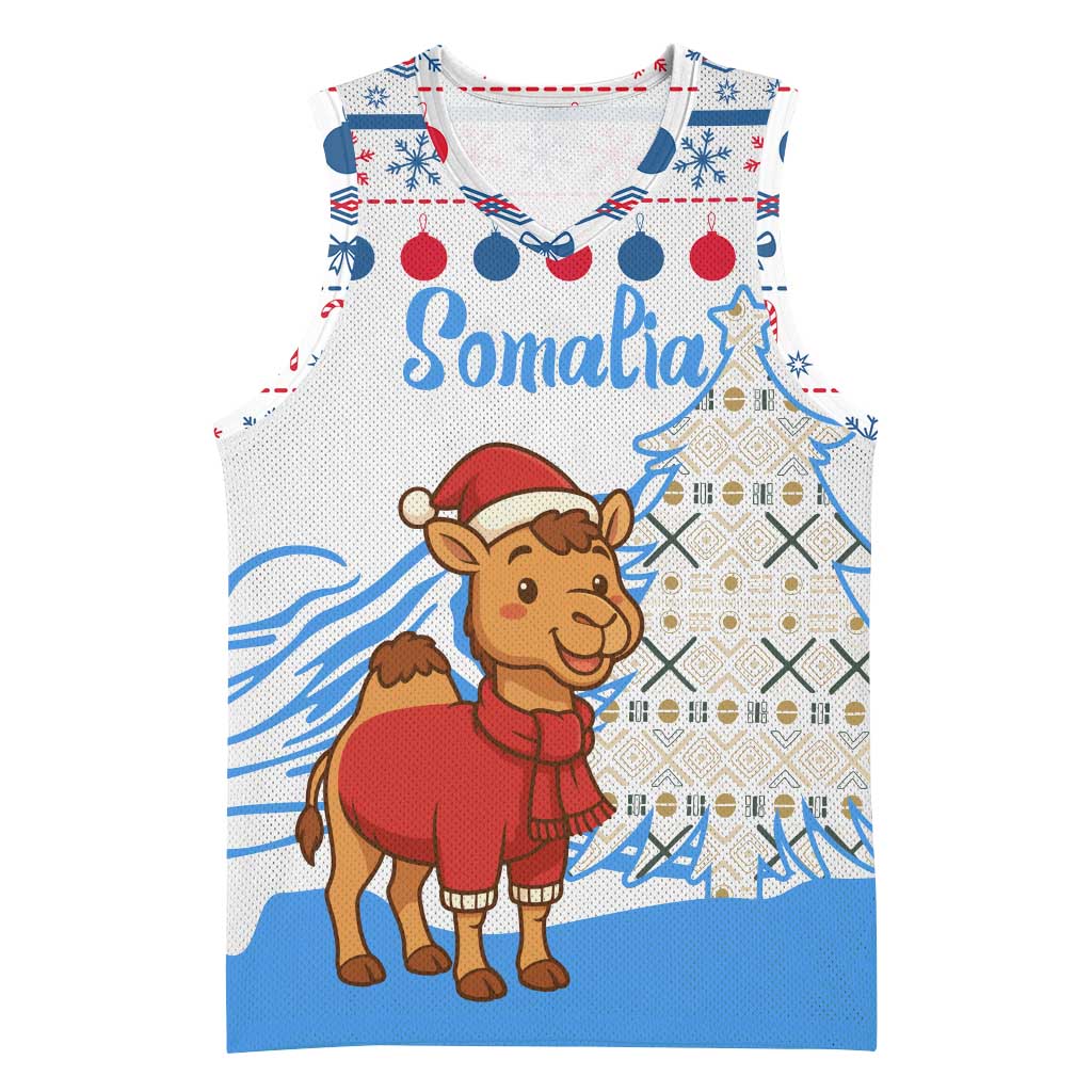 Somalia Christmas Basketball Jersey with Santa on Camel Christmas Tree Ornaments Candy Canes and Snowflake - Wonder Print Shop
