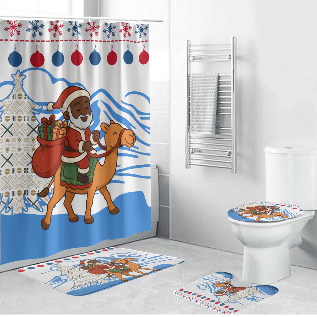 Somalia Christmas Bathroom Set with Santa on Camel Christmas Tree Ornaments Candy Canes and Snowflake - Wonder Print Shop
