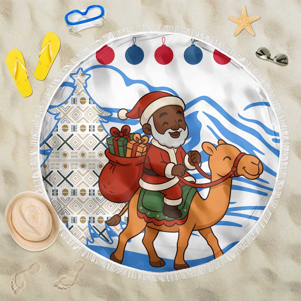 Somalia Christmas Beach Blanket with Santa on Camel Christmas Tree Ornaments Candy Canes and Snowflake - Wonder Print Shop