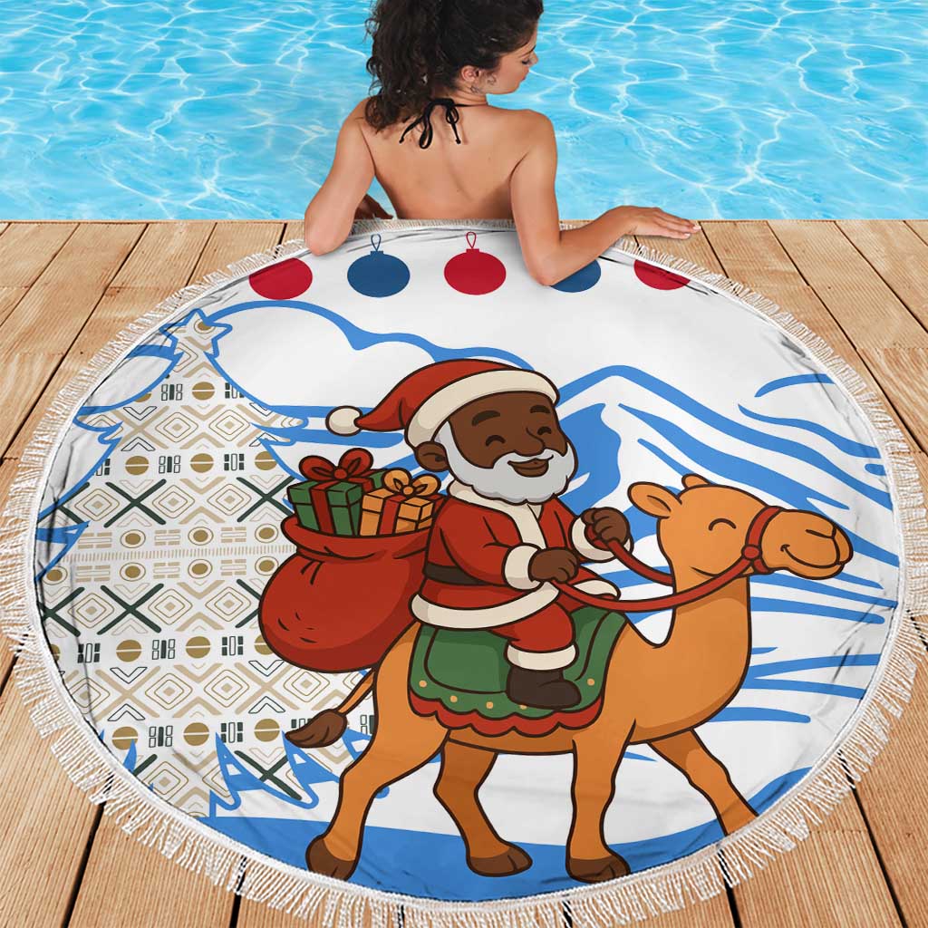 Somalia Christmas Beach Blanket with Santa on Camel Christmas Tree Ornaments Candy Canes and Snowflake - Wonder Print Shop