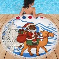 Somalia Christmas Beach Blanket with Santa on Camel Christmas Tree Ornaments Candy Canes and Snowflake - Wonder Print Shop