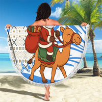Somalia Christmas Beach Blanket with Santa on Camel Christmas Tree Ornaments Candy Canes and Snowflake - Wonder Print Shop