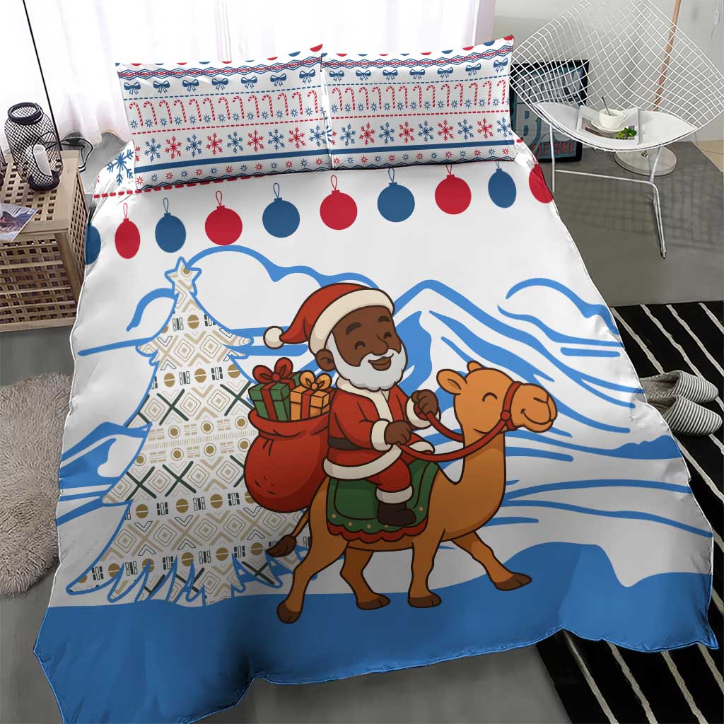 Somalia Christmas Bedding Set with Santa on Camel Christmas Tree Ornaments Candy Canes and Snowflake - Wonder Print Shop