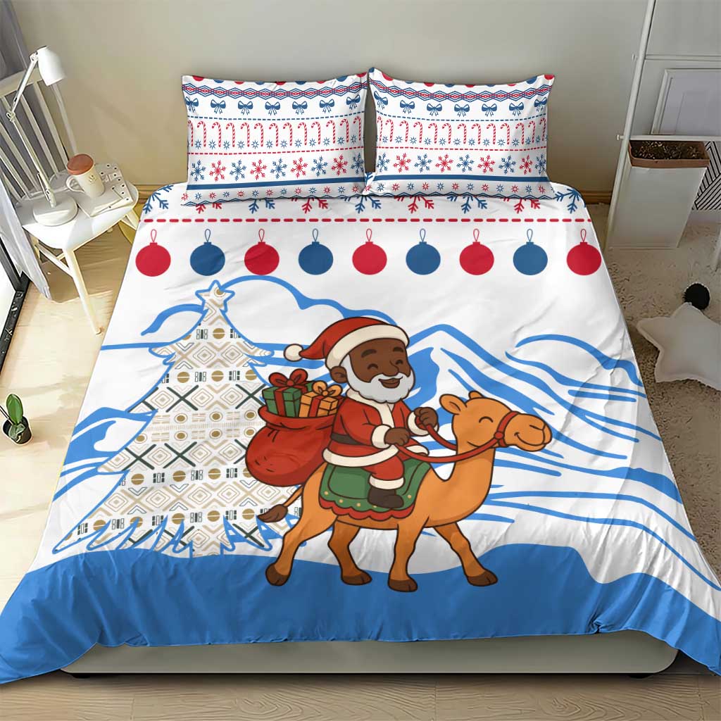 Somalia Christmas Bedding Set with Santa on Camel Christmas Tree Ornaments Candy Canes and Snowflake - Wonder Print Shop