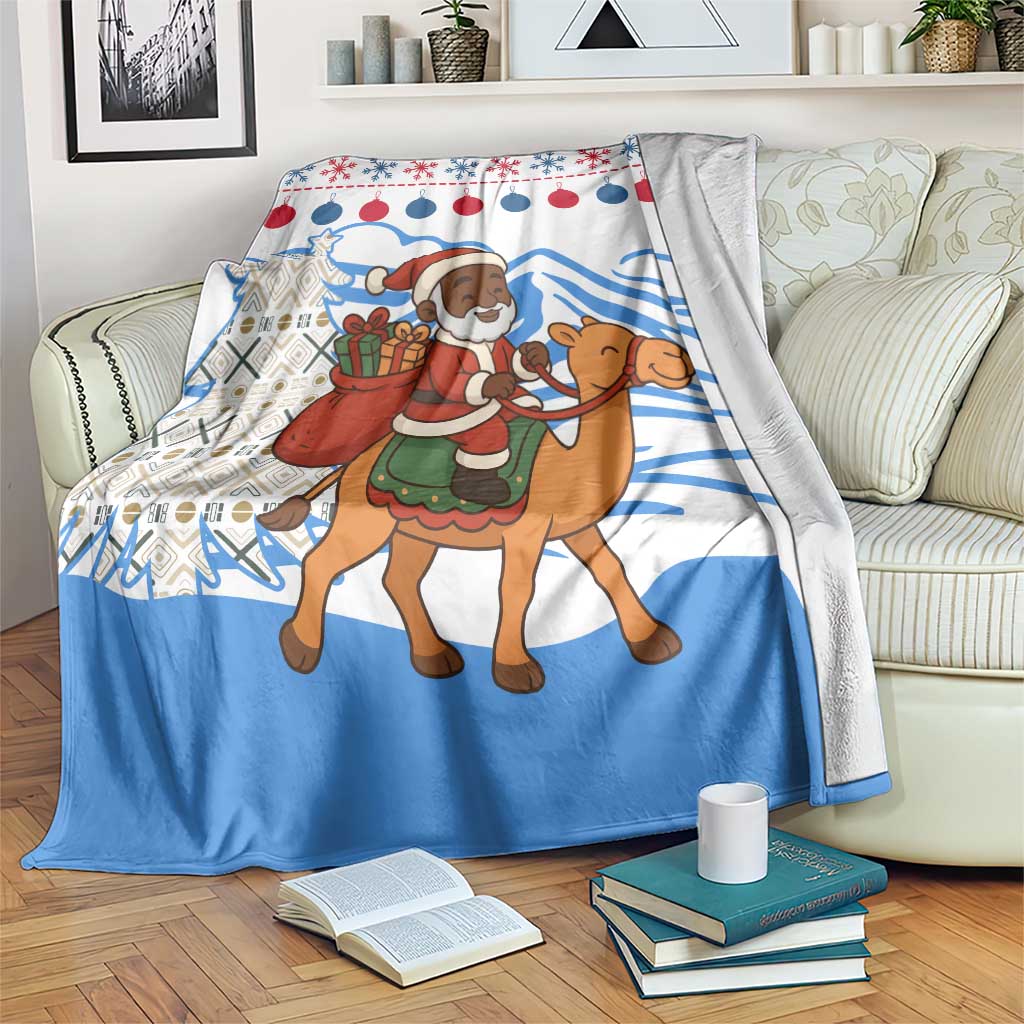 Somalia Christmas Blanket with Santa on Camel Christmas Tree Ornaments Candy Canes and Snowflake - Wonder Print Shop