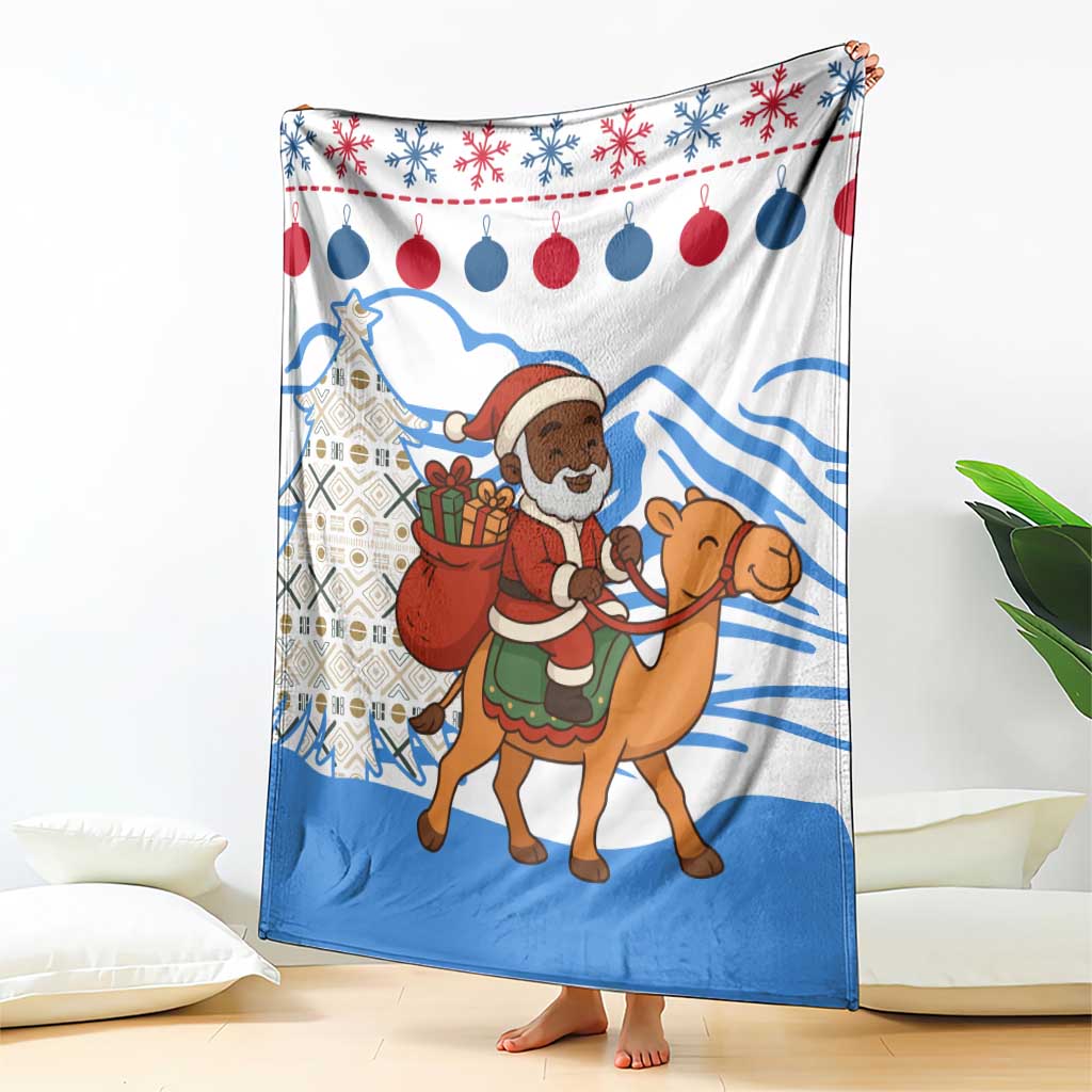 Somalia Christmas Blanket with Santa on Camel Christmas Tree Ornaments Candy Canes and Snowflake - Wonder Print Shop