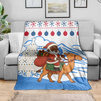 Somalia Christmas Blanket with Santa on Camel Christmas Tree Ornaments Candy Canes and Snowflake - Wonder Print Shop