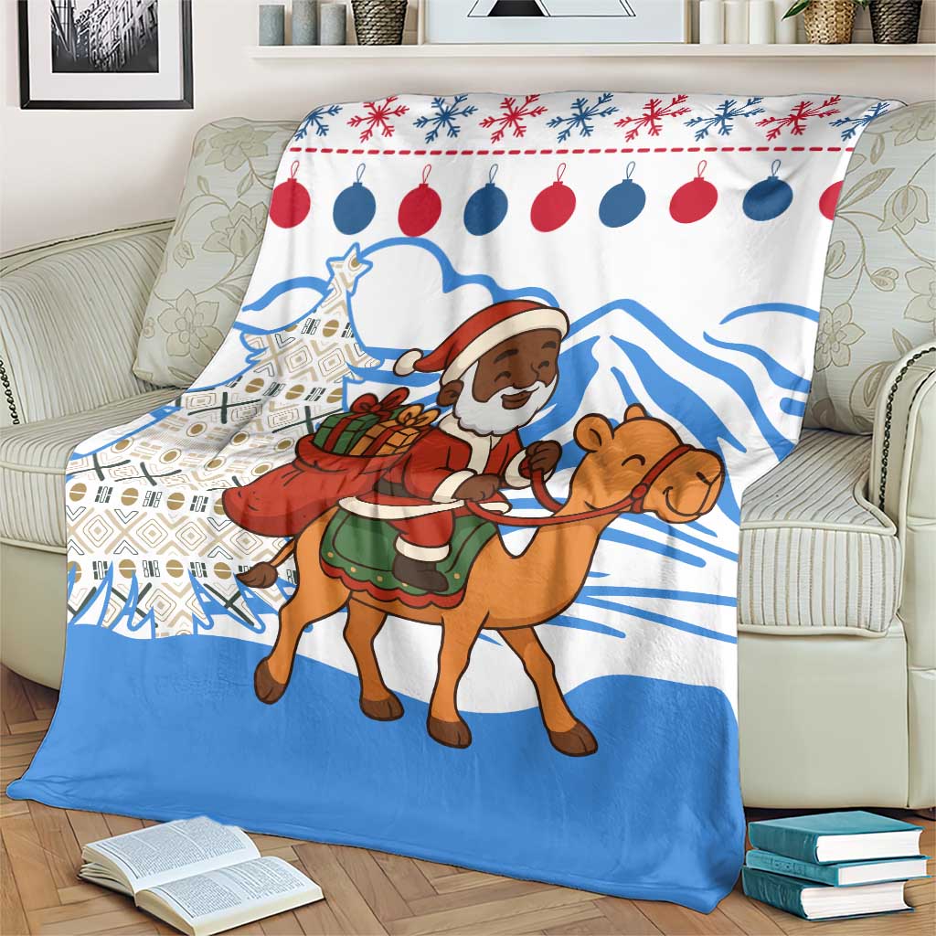 Somalia Christmas Blanket with Santa on Camel Christmas Tree Ornaments Candy Canes and Snowflake - Wonder Print Shop