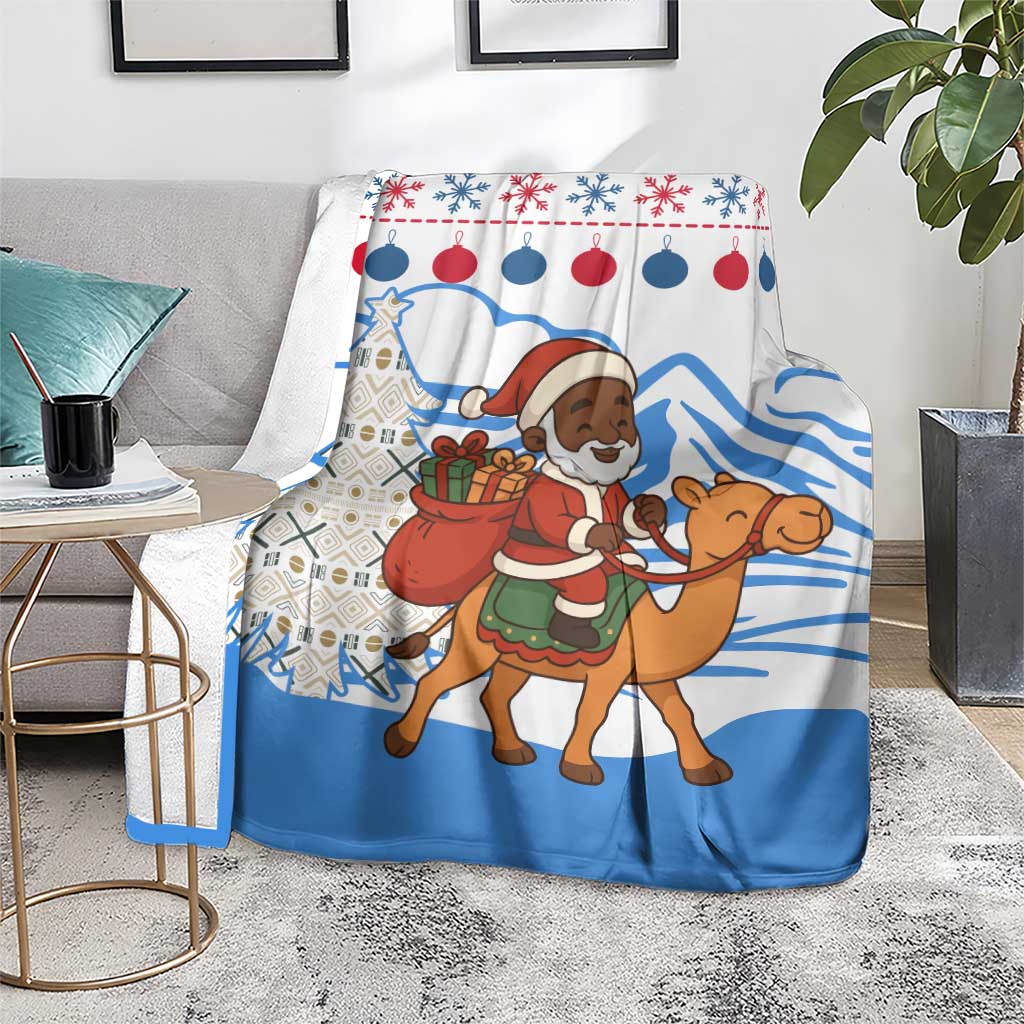 Somalia Christmas Blanket with Santa on Camel Christmas Tree Ornaments Candy Canes and Snowflake - Wonder Print Shop