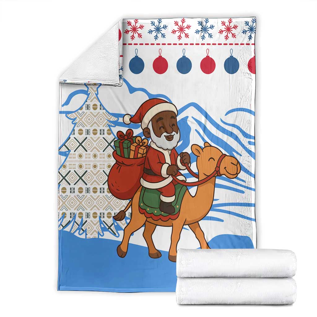 Somalia Christmas Blanket with Santa on Camel Christmas Tree Ornaments Candy Canes and Snowflake - Wonder Print Shop