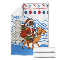 Somalia Christmas Blanket with Santa on Camel Christmas Tree Ornaments Candy Canes and Snowflake - Wonder Print Shop