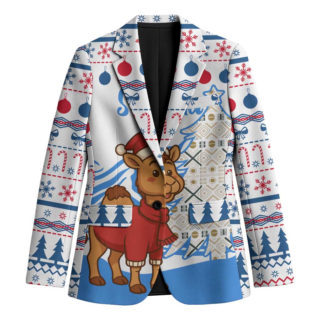 Somalia Christmas Blazer with Santa on Camel Christmas Tree Ornaments Candy Canes and Snowflake - Wonder Print Shop