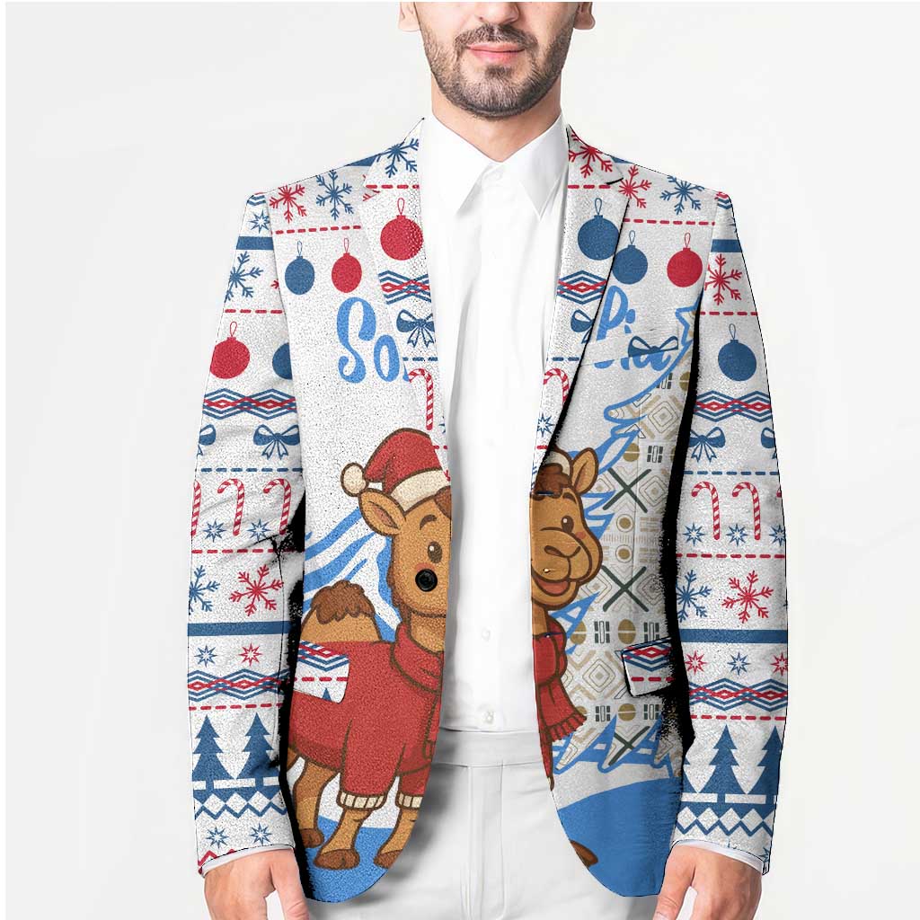 Somalia Christmas Blazer with Santa on Camel Christmas Tree Ornaments Candy Canes and Snowflake - Wonder Print Shop