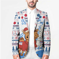 Somalia Christmas Blazer with Santa on Camel Christmas Tree Ornaments Candy Canes and Snowflake - Wonder Print Shop