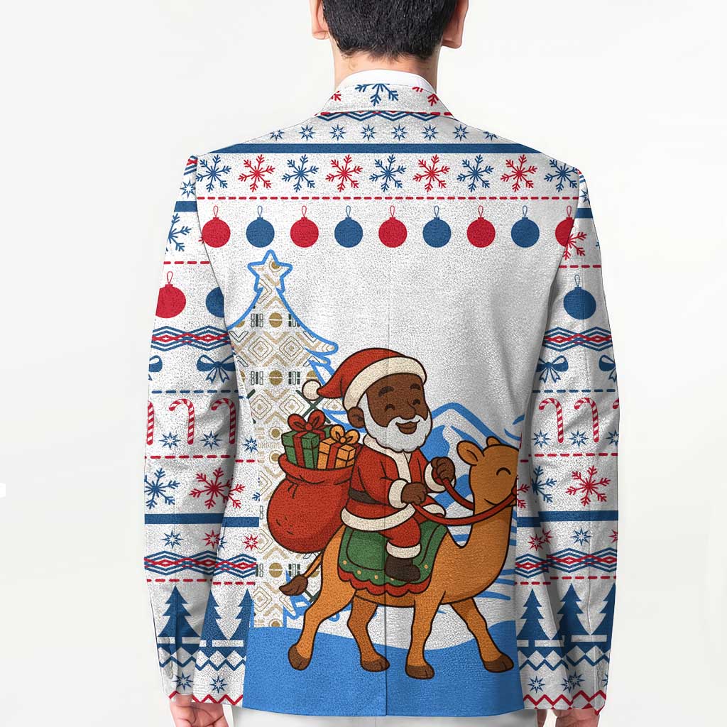 Somalia Christmas Blazer with Santa on Camel Christmas Tree Ornaments Candy Canes and Snowflake - Wonder Print Shop