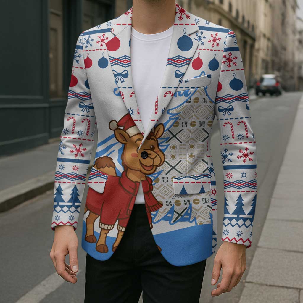 Somalia Christmas Blazer with Santa on Camel Christmas Tree Ornaments Candy Canes and Snowflake - Wonder Print Shop