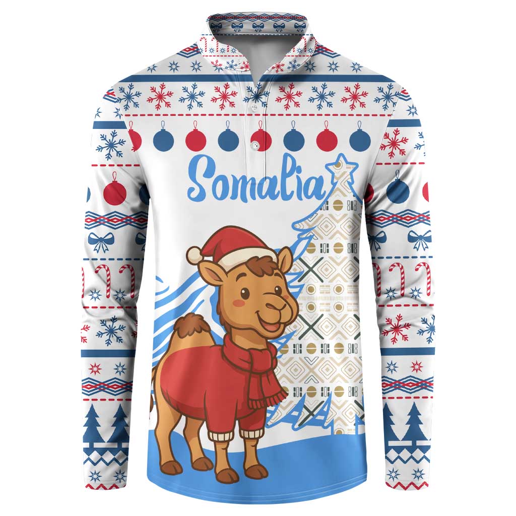 Somalia Christmas Button Sweatshirt with Santa on Camel Christmas Tree Ornaments Candy Canes and Snowflake - Wonder Print Shop