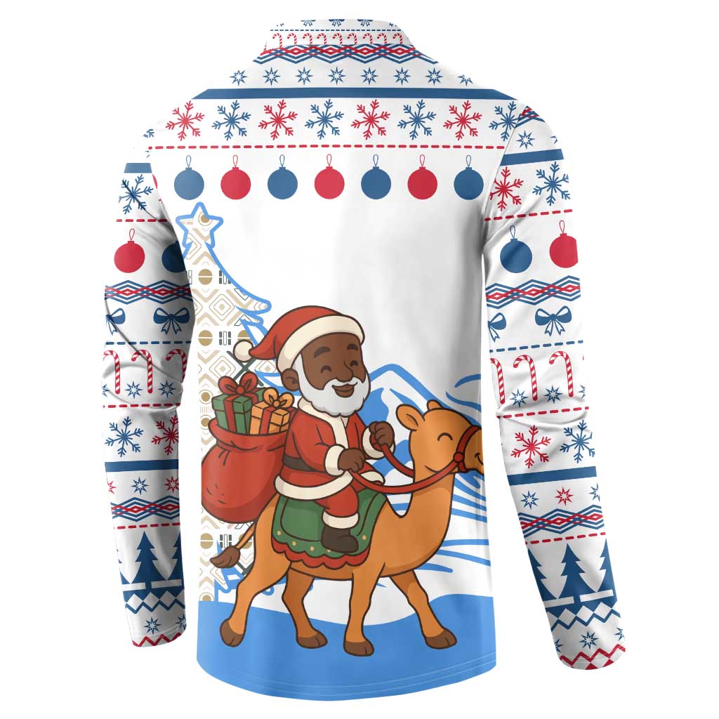 Somalia Christmas Button Sweatshirt with Santa on Camel Christmas Tree Ornaments Candy Canes and Snowflake - Wonder Print Shop