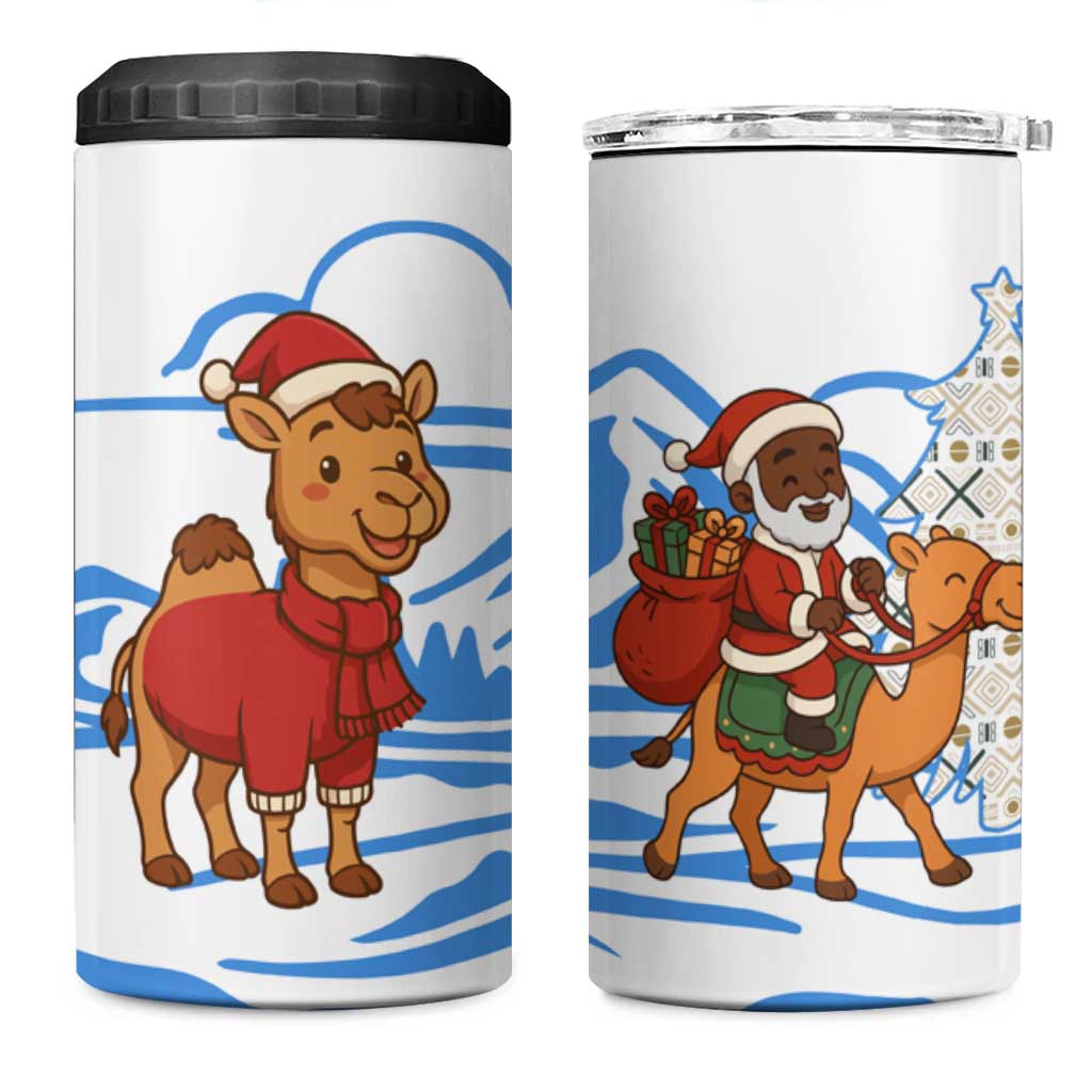 Somalia Christmas 4 in 1 Can Cooler Tumbler with Santa on Camel Christmas Tree Ornaments Candy Canes and Snowflake - Wonder Print Shop