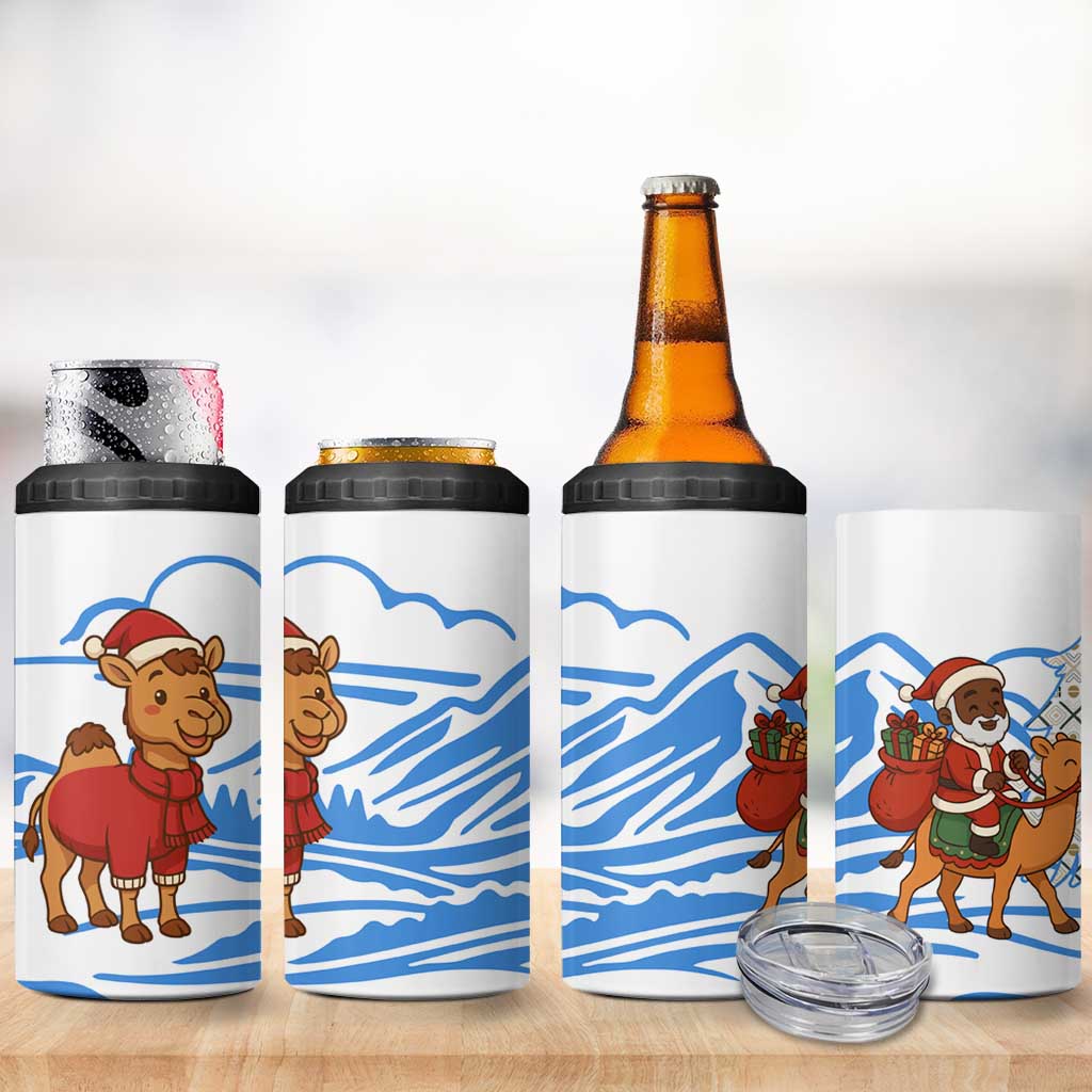 Somalia Christmas 4 in 1 Can Cooler Tumbler with Santa on Camel Christmas Tree Ornaments Candy Canes and Snowflake - Wonder Print Shop