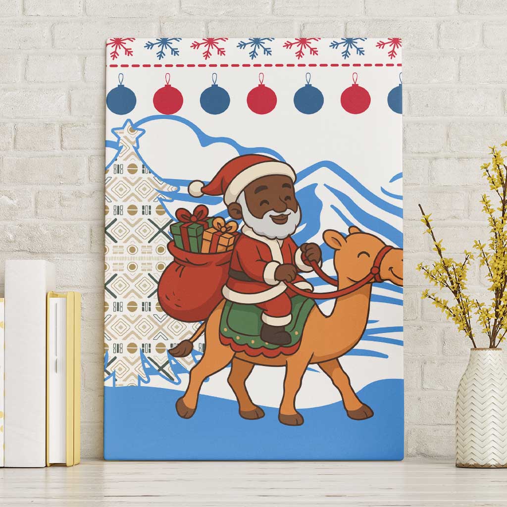 Somalia Christmas Canvas Wall Art with Santa on Camel Christmas Tree Ornaments Candy Canes and Snowflake - Wonder Print Shop