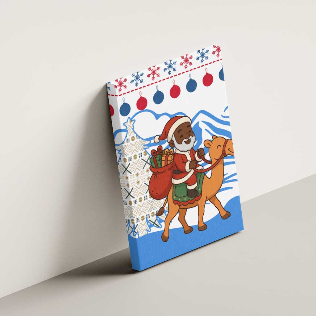 Somalia Christmas Canvas Wall Art with Santa on Camel Christmas Tree Ornaments Candy Canes and Snowflake - Wonder Print Shop